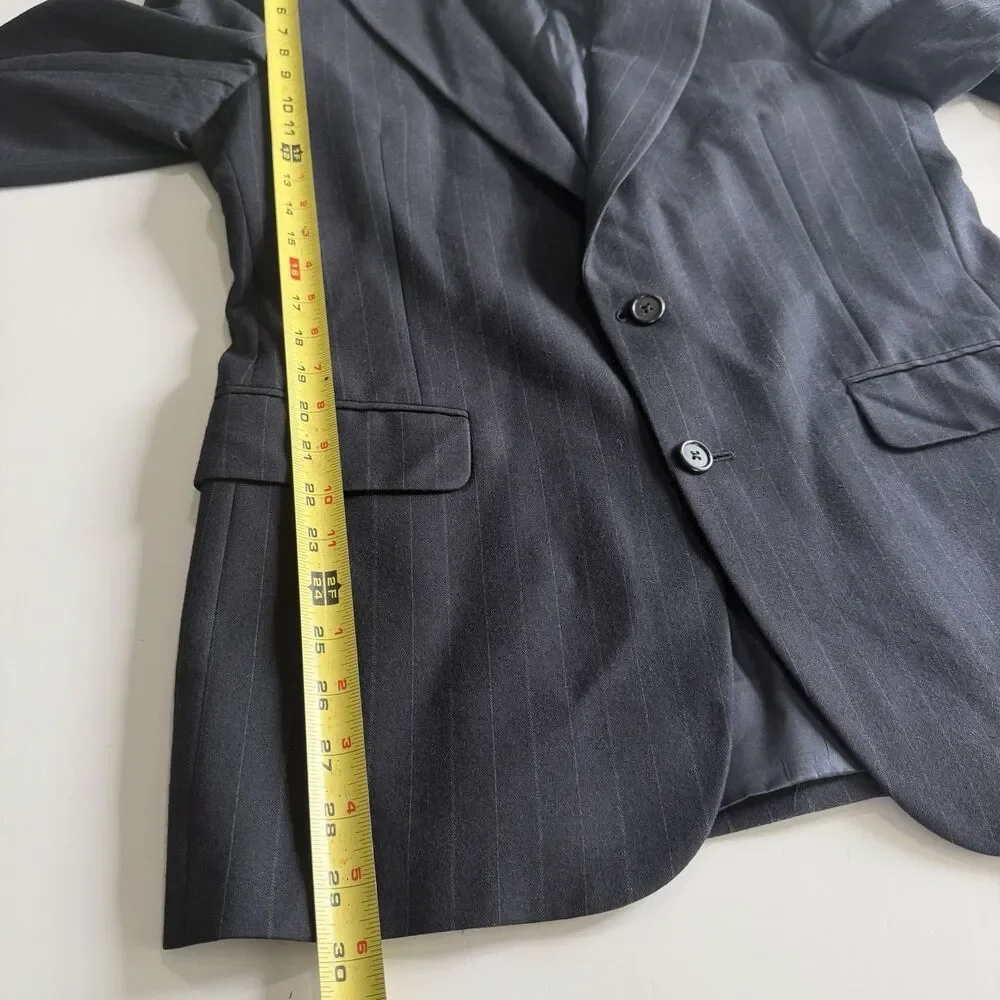 Burberrys Blue Pinstripe Wool Blazer Suit Jacket Sz 38 Vintage 80s USA Made